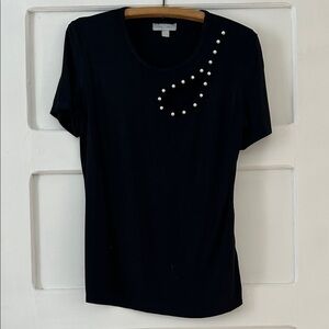 Hilary Radley Black Tee with Pearl Details
